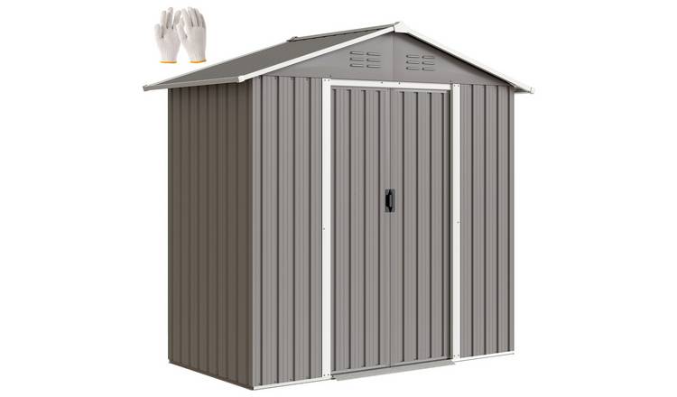 Outsunny Metal Garden Shed with Double Sliding Doors and 4 Vents - Light Grey