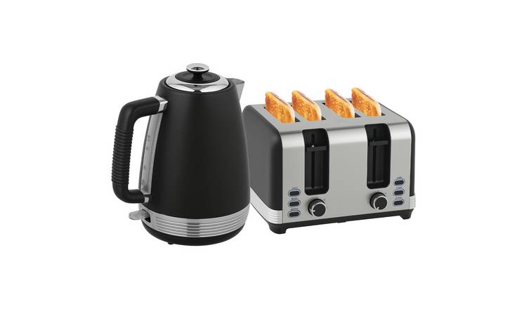 HOMCOM Stainless Steel Kettle and 4 Slice Toaster Set - Black and Silver Tone
