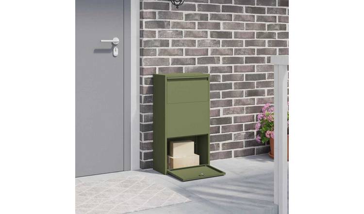 Walplus Steel Parcel Drop Box with Storage - Olive Green - 44 x 22 x 82 cm