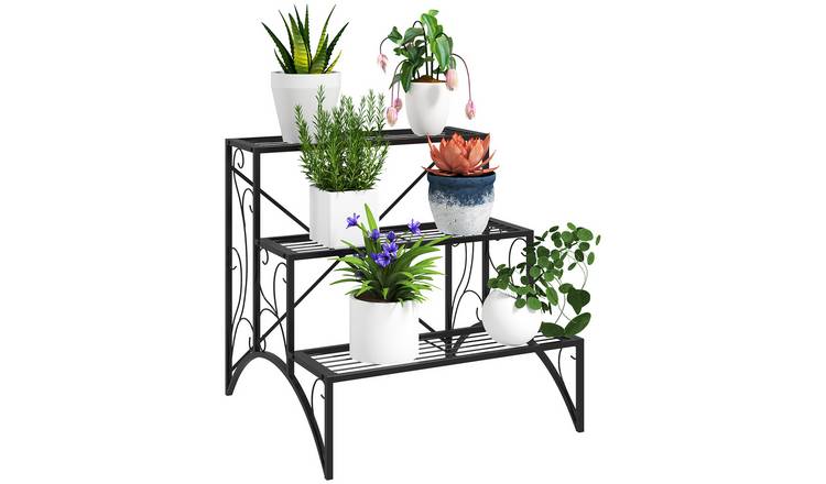 Outsunny 3 Tier Metal Indoor Outdoor Raised Garden Bed - Black