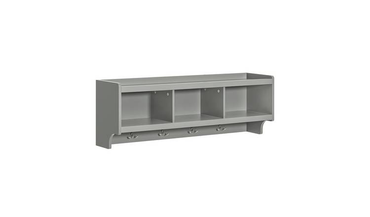 SoBuy 3 Compartment 4 Hook Wall Mounted Coat Display Shelf - Grey