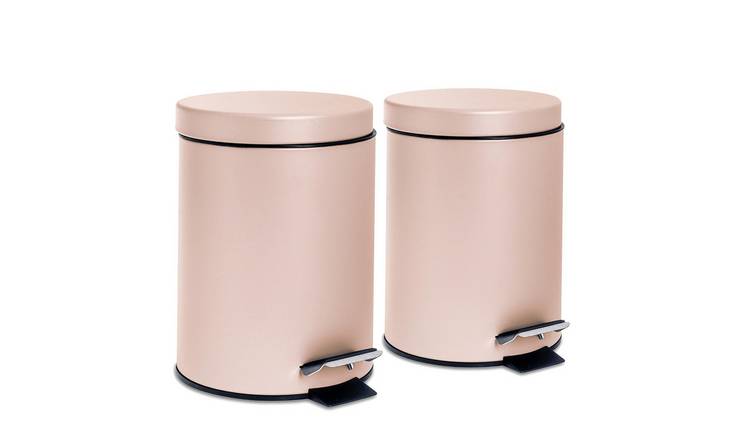 Harbour Housewares Round Bathroom Pedal Bins - 3 Litre - Matt Pink - Pack of 2