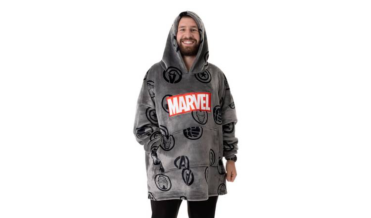 Marvel Logo Adult Mens Dark Blanket Hoodie - Grey