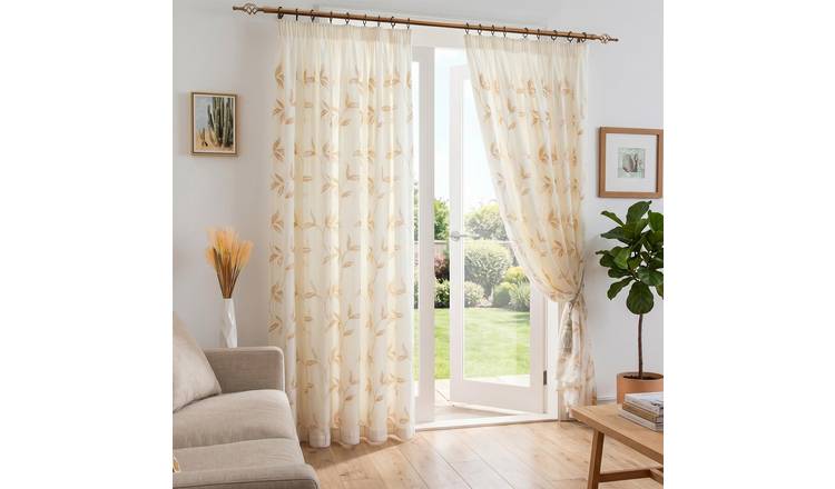 Luxury Living Leaf Tulle Voile Pencil Pleat Curtains 229cm x 229cm - Gold