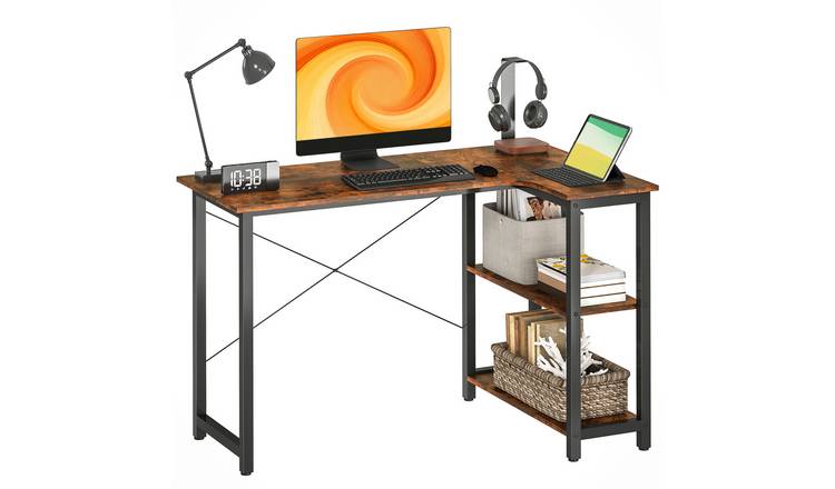 HOMCOM Corner Computer Desk with Bookshelf - Rustic Brown