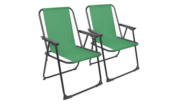 Harbour Housewares Folding Metal Beach Chairs - Matt Black/Green - Pack of 2