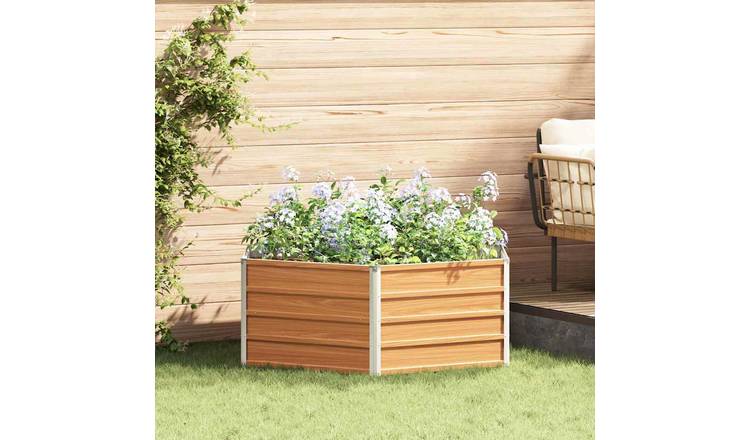 Walplus Galvanised Steel Raised Garden Bed - Wood Look - 129 x 129 x 45 cm