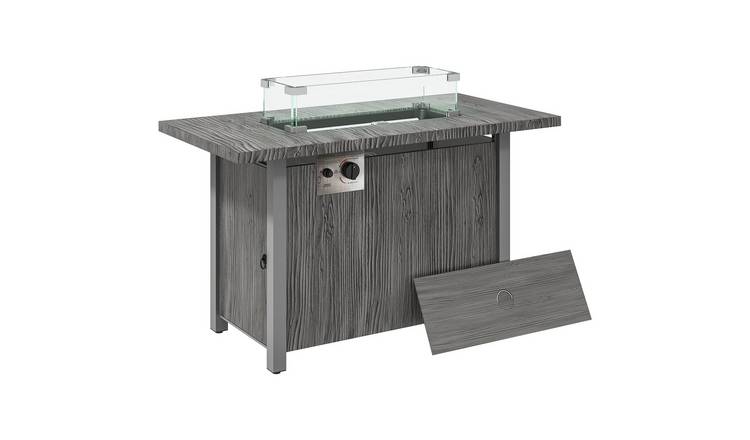 Outsunny 50000 BTU Propane Gas Wood Effect Fire Pit Table – Dark Grey