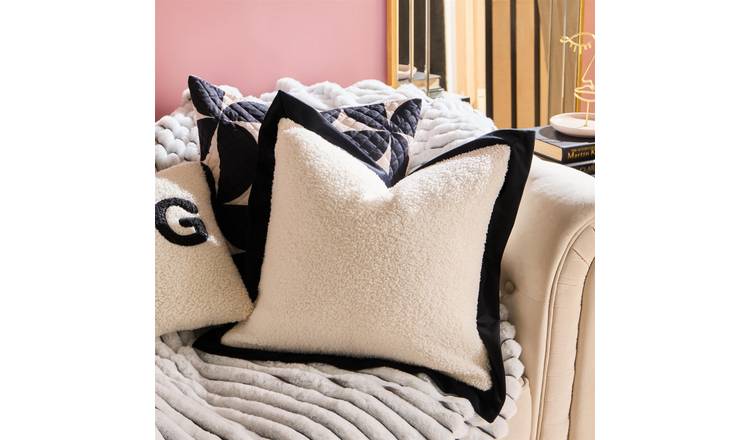 OHS 2 Pack Oxford Boucle Cushion Covers 45 x 45cm - White/Black