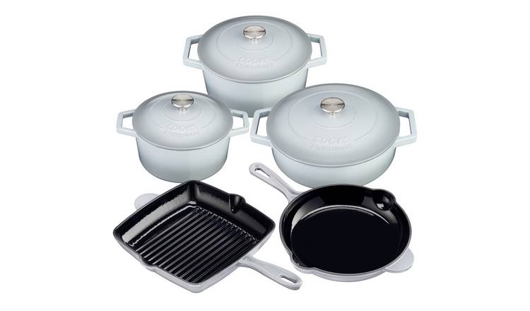Cooks Professional 5pc Cast Iron Casserole, Frying Pan & Skillet Set - Grey