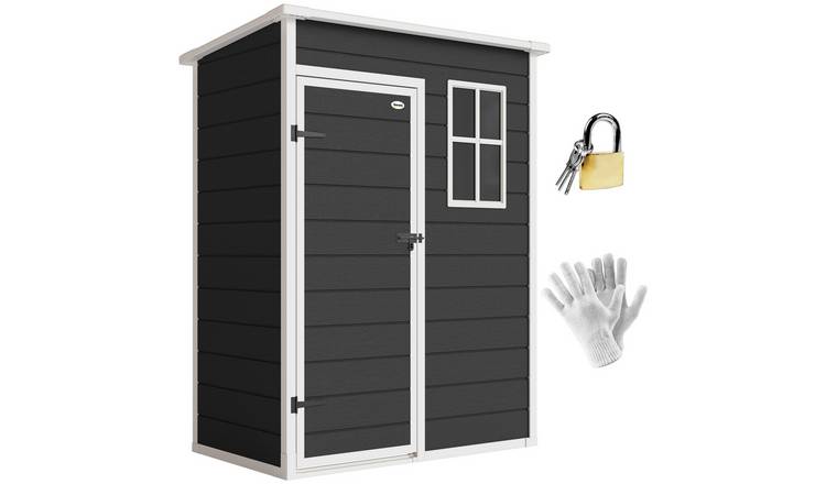 Outsunny Plastic Garden Shed with Floor for Patio Lawn Outdoor - Black