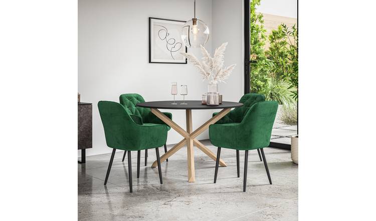 Furniture Online Malvern Anika Black Top Dining Table & 4 Green Chairs
