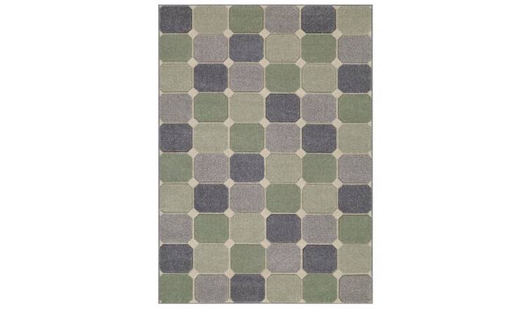 Mega Flooring Green Modern Chequered Rug - 200 x 285cm