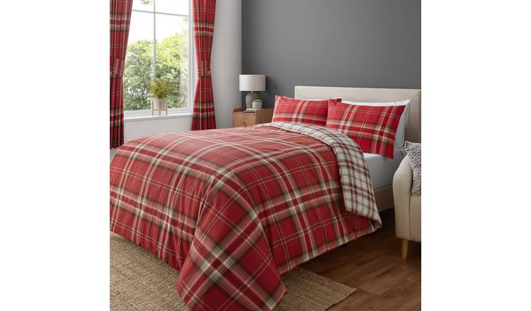 Catherine Lansfield Kelso Check Duvet Cover Set - King - Red
