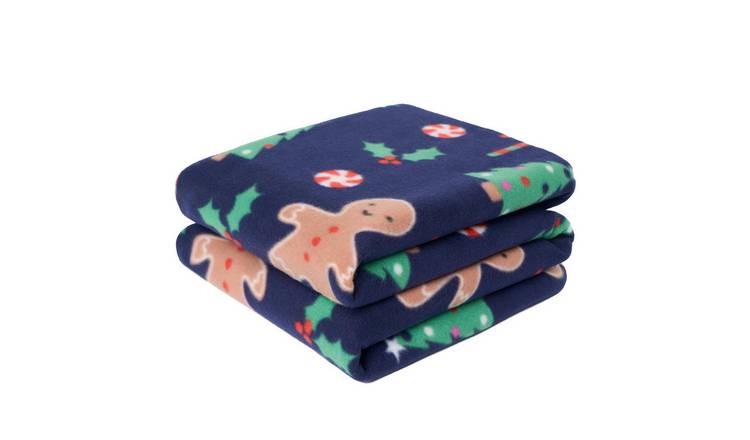 OHS Gingerbread Man Polar Fleece Blanket Throw 120 x 150cm - Navy