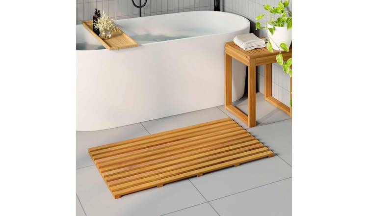 Walplus Wood Bath Mat Plain - Brown - 100 x 53 x 2.5 cm