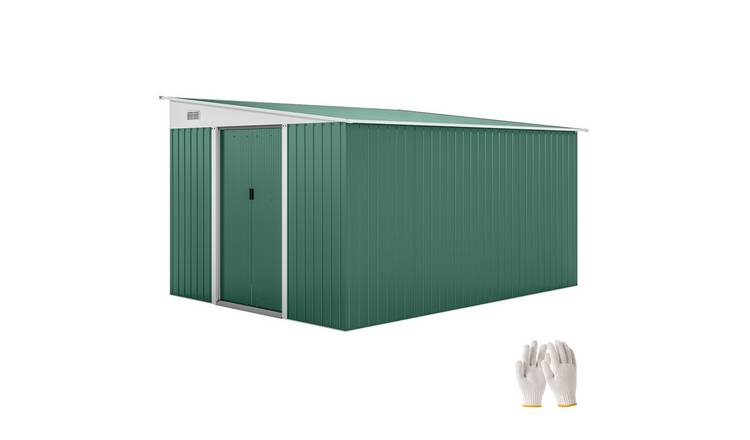 Outsunny Metal Waterproof Garden Shed with Double Sliding Doors - Green