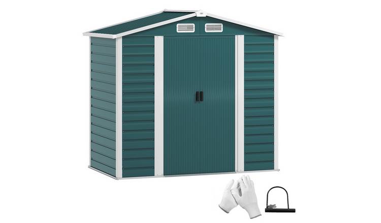 Outsunny Galvanised Steel Garden Shed with Foundation Kit - Green