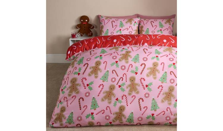 OHS Gingerbread Man Reversible Bedding Set Duvet Cover Set Pink - Double