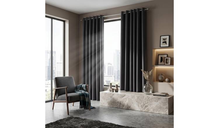 Luxury Living Plain Blackout Eyelet Curtains 229cm x 183cm - Charcoal