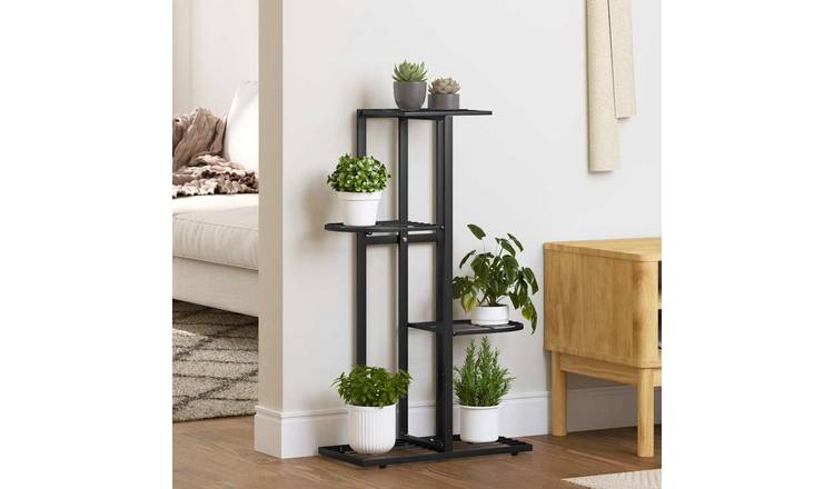 Walplus 4-Tier Metal Flower Stand - Black - 43 x 22 x 76 cm