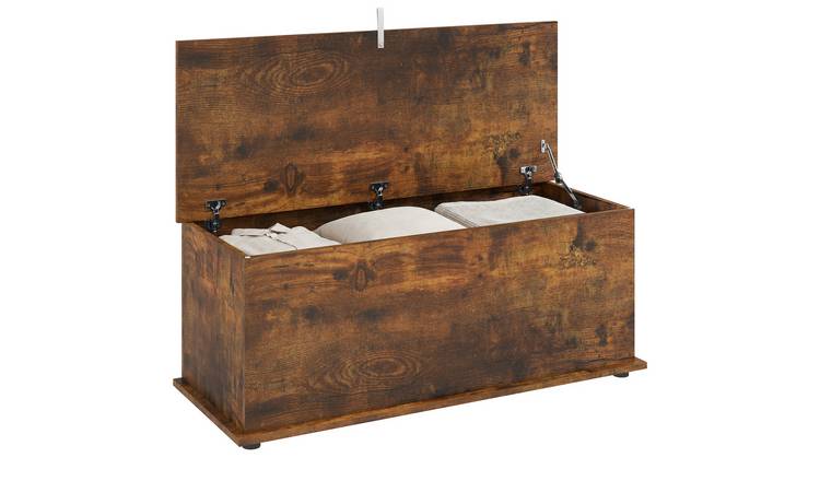 HOMCOM Large 113L Safety Hinged Lid Shoe Bench - Rustic Brown