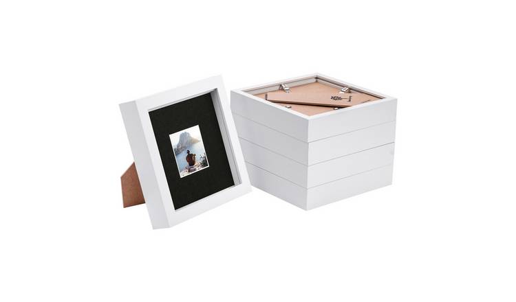 Nicola Spring 3D Box Photo Frames - 6 x 6" with Mount - Set of 5 - White