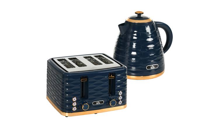 HOMCOM Kettle and 4 Slice Toaster Set with 7 Browning Controls - Blue