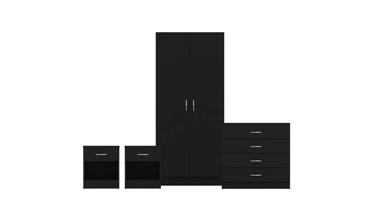Vida Designs Riano Bedroom Set (Bedsides, 4 Drawer Chest, 2 Door Wardrobe)-Black