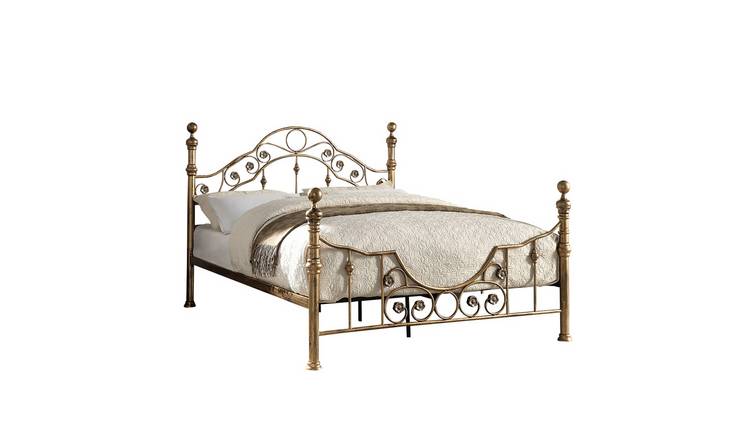 Slumberworks Letchworth Victorian Antique Metal Small Double Bed Frame – Brass