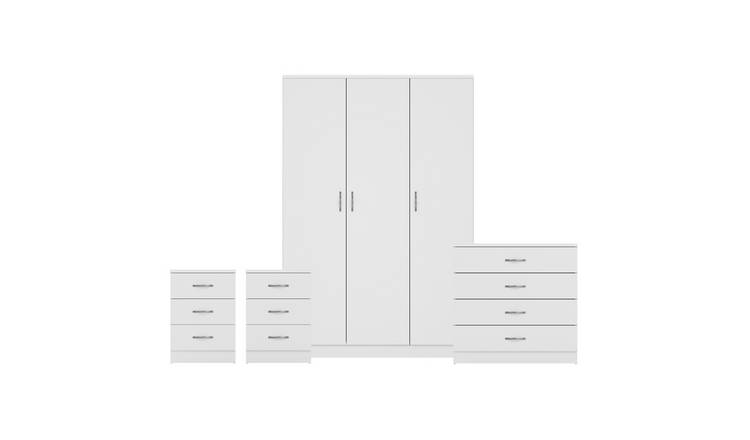 Vida Designs Riano Bedroom Set (Bedsides, 4 Drawer Chest, 3 Door Wardrobe)-White