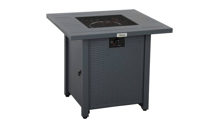 Outsunny 40000 BTU Propane Gas Rattan Effect Fire Pit Table – Grey
