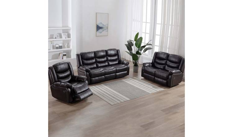 Furniture Online Seattle Manual Recliner Leather 1+2+3 Seater Sofa Set - Black