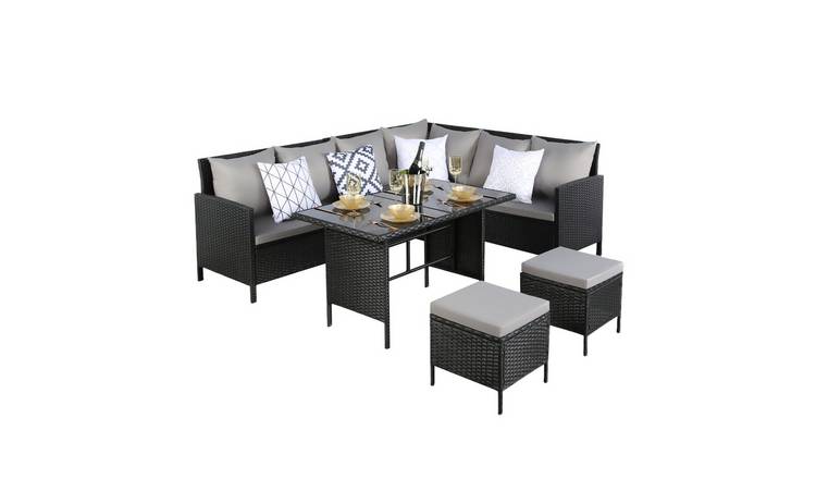 HomeGardenDirect Thalia 8 Seater Corner Sofa Set With Glass Tabletop - Black