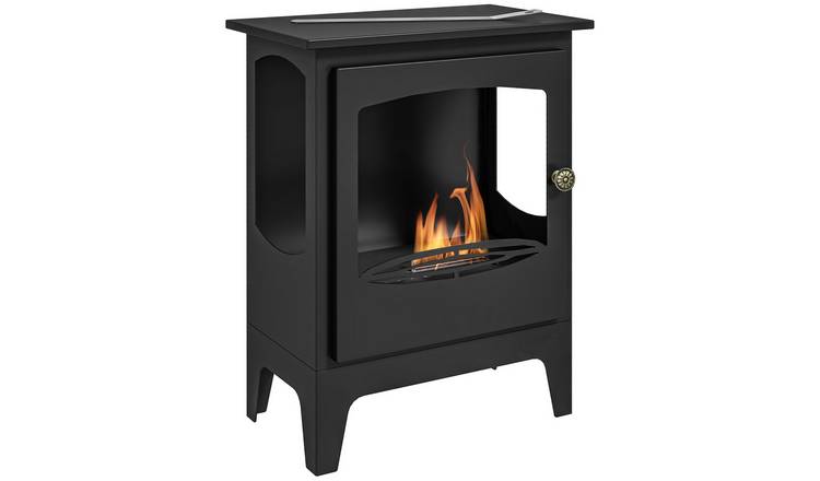 HOMCOM Stainless Steel Freestanding Electric Fireplace 0.9L- Black