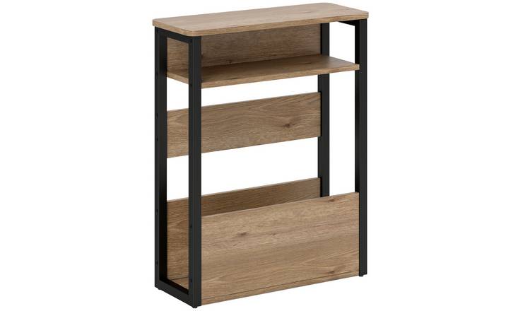 HOMCOM Narrow Side Table with 2 Shelves and Metal Frame - Walnut Brown