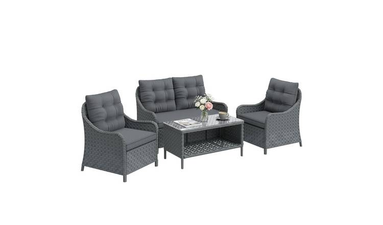 Outsunny 4 Seater Rattan Garden Furniture Set - Dark Grey