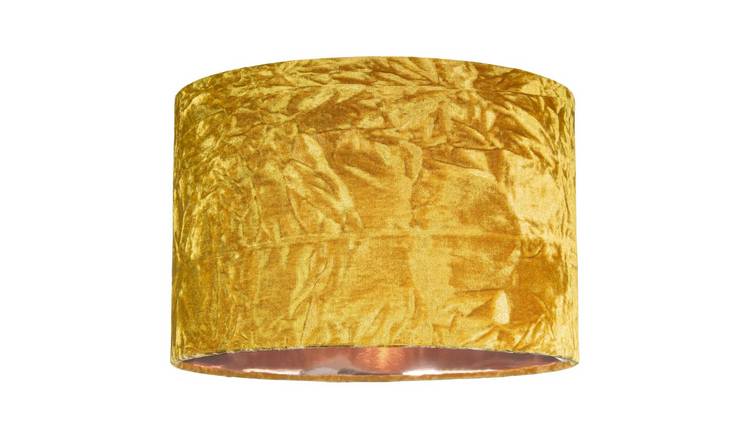 Happy Homewares Ochre Crushed Velvet with Copper Inner Lampshade - 35cm