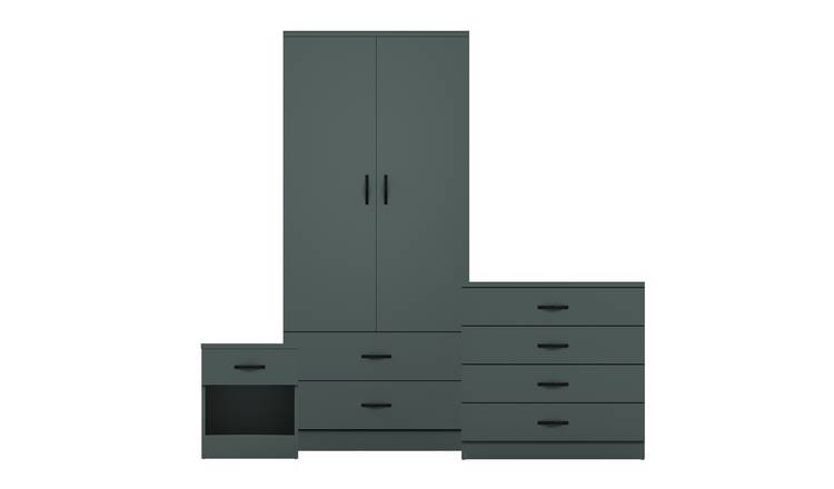 Vida Designs Riano Bedroom Set (Bedside, 4 Drawer Chest, 2x2 Wardrobe) - Green