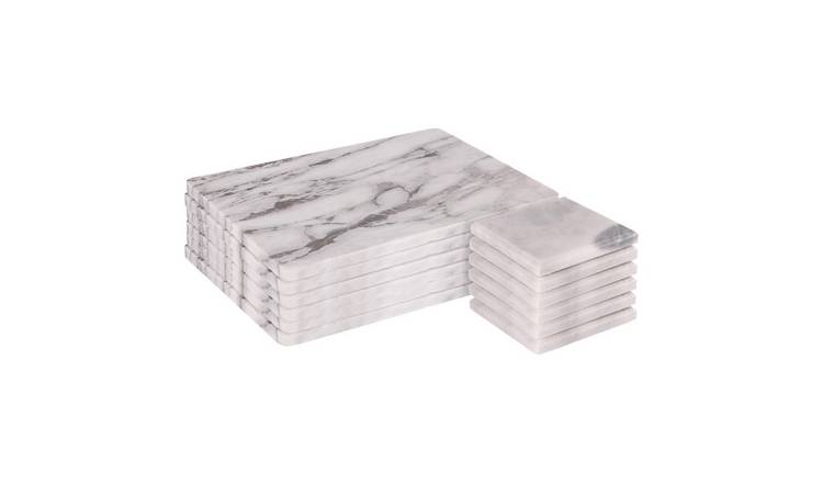 Argon Tableware 12pc Marble Placemats & Square Coasters Set - White