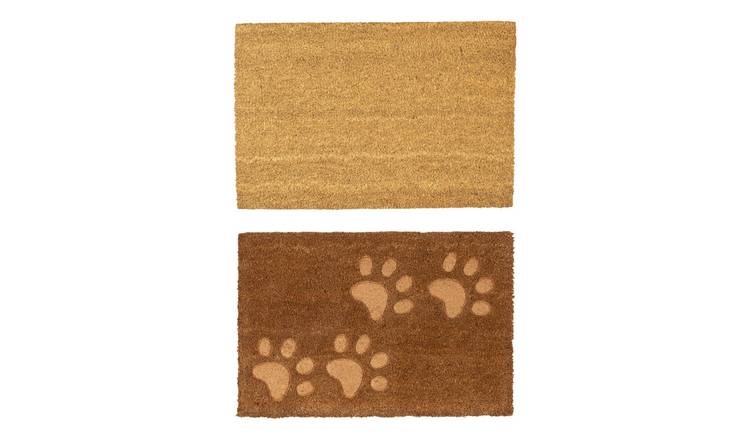 Nicola Spring Coir Door Mats - Embossed Paw Prints - Pack of 2
