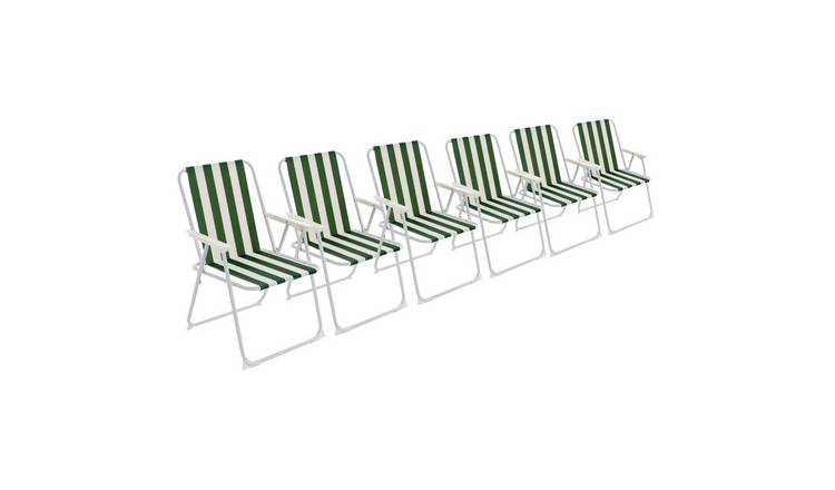 Harbour Housewares Folding Metal Beach Chairs - Green Stripe - Pack of 6
