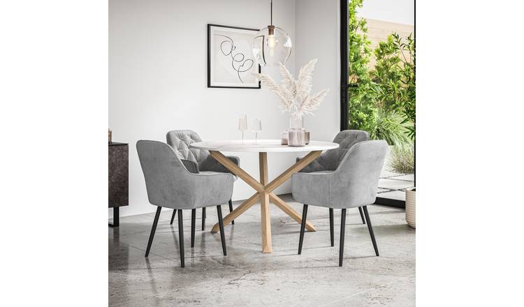 Furniture Online Malvern Anika Marble Top Dining Table & 4 Grey Chairs