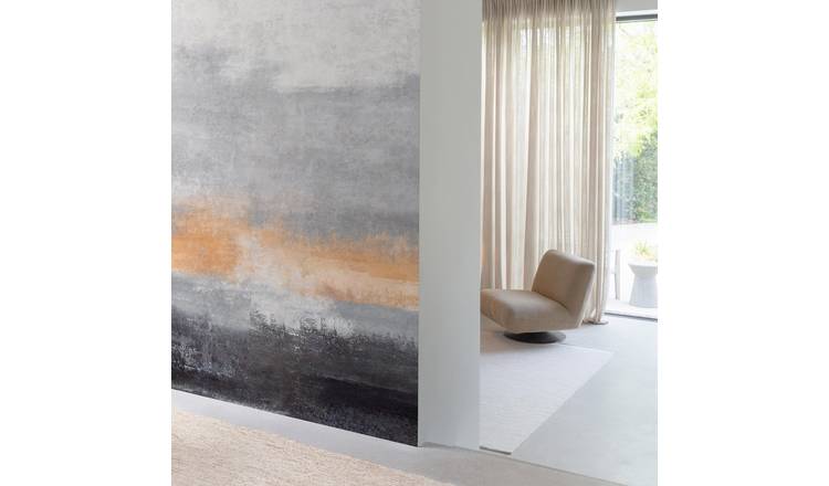 Grandeco Nevada Moody Sunset 3 Lane Repeatable Wallpaper Mural   - Grey