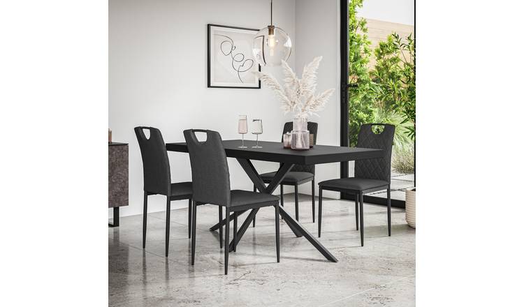 Furniture Online Donni Monza Black Top Dining Table & 4 Charcoal Chairs