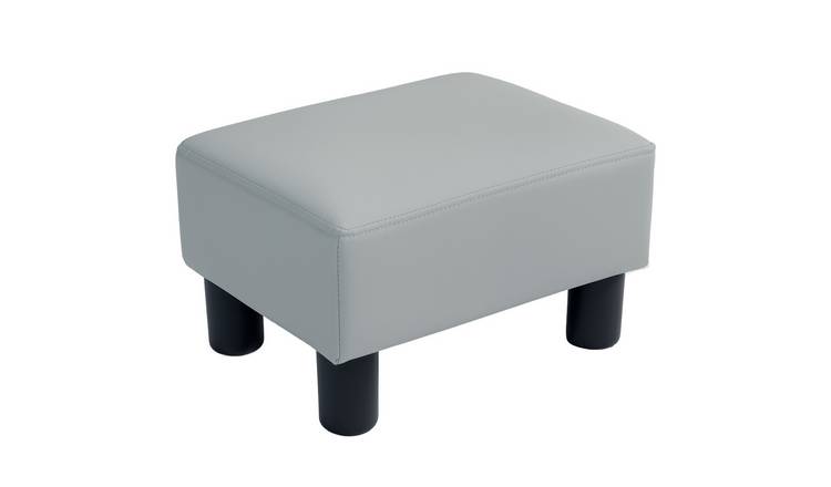 HOMCOM Faux Leather Foot Stool with Wooden Legs Grey