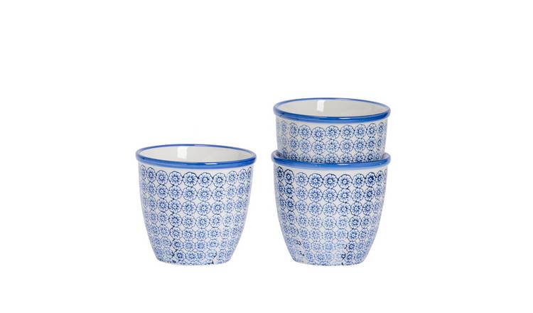 Nicola Spring Hand-Printed Plant Pots - Navy - Pack of 3