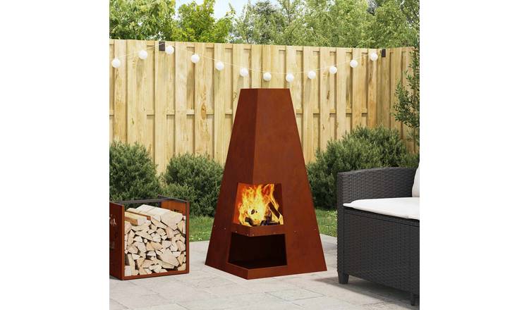 Walplus Triangular Steel Fire Pit Weathering - Brown - 50 x 50 x 100 cm