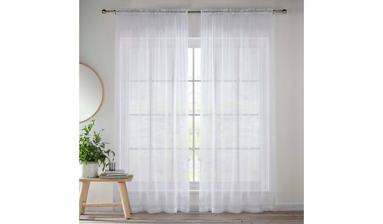 Tyrone Textiles Crystal Plain Slot Top Voile Panels - 140 x 122cm - White