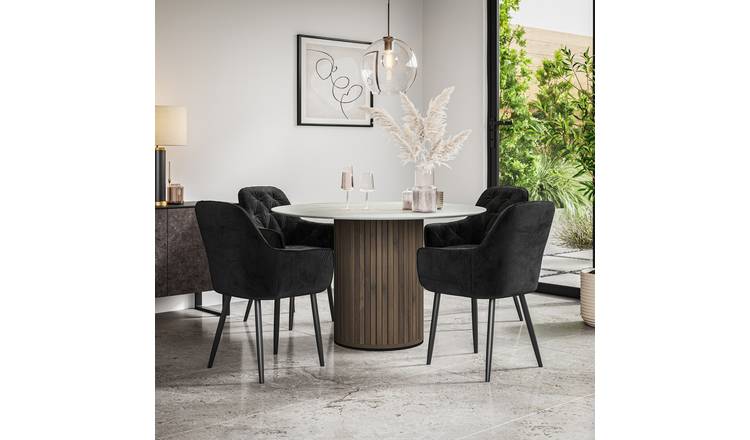 Furniture Online Arlo Anika Marble Top w Wal Legs Dining Table & 4 Black Chairs